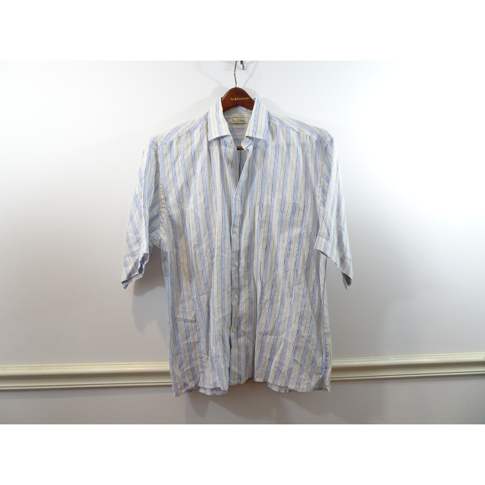 Peter Millar Large Short Sleeve Linen Blend Striped Button Down Shirt Multi